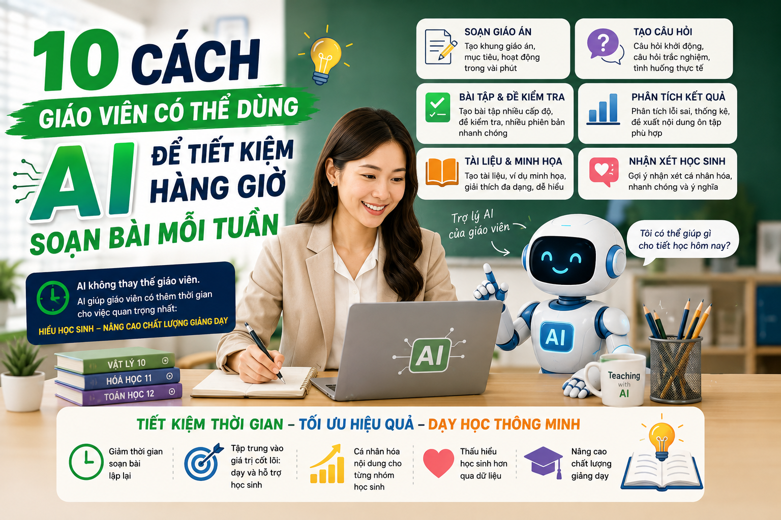 🤖 10 cách giáo viên có thể sử dụng AI để tiết kiệm hàng giờ soạn bài mỗi tuần