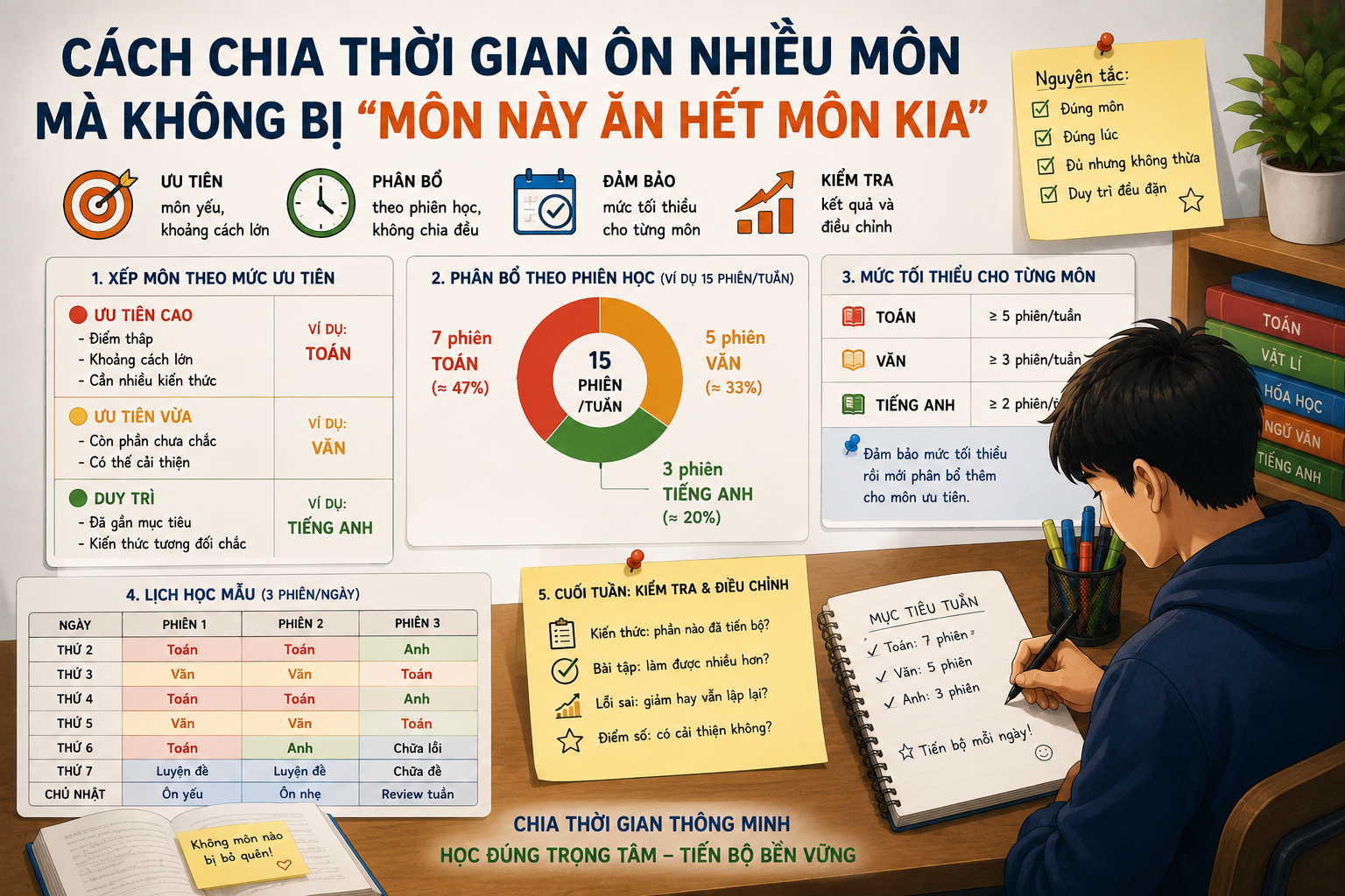 Cách chia thời gian ôn nhiều môn mà không bị “môn này ăn hết môn kia”