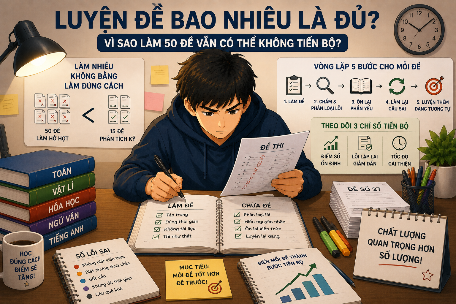 Luyện đề bao nhiêu là đủ? Vì sao làm 50 đề vẫn có thể không tiến bộ?