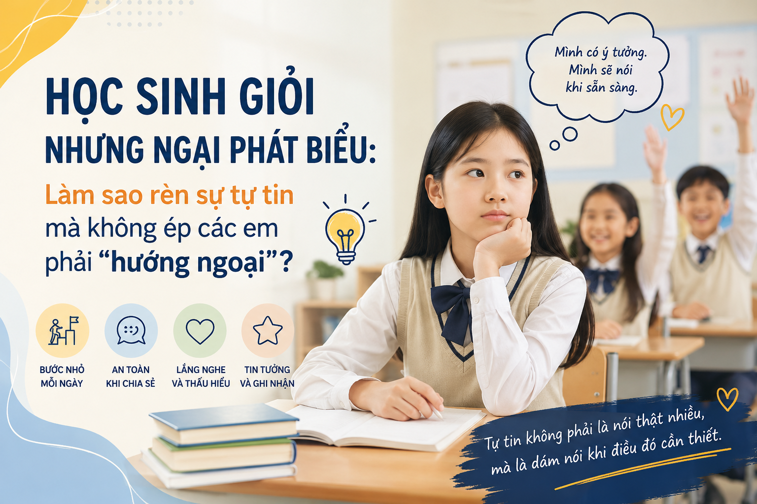 Học sinh giỏi nhưng ngại phát biểu: Làm sao rèn sự tự tin mà không ép các em phải “hướng ngoại”?