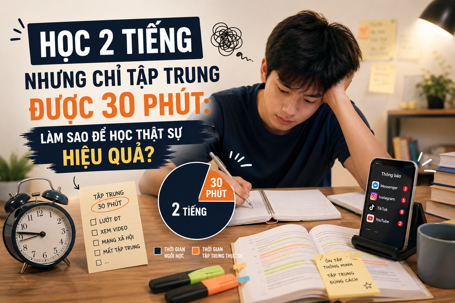 Học 2 tiếng nhưng chỉ tập trung được 30 phút: Làm sao để học thật sự hiệu quả?