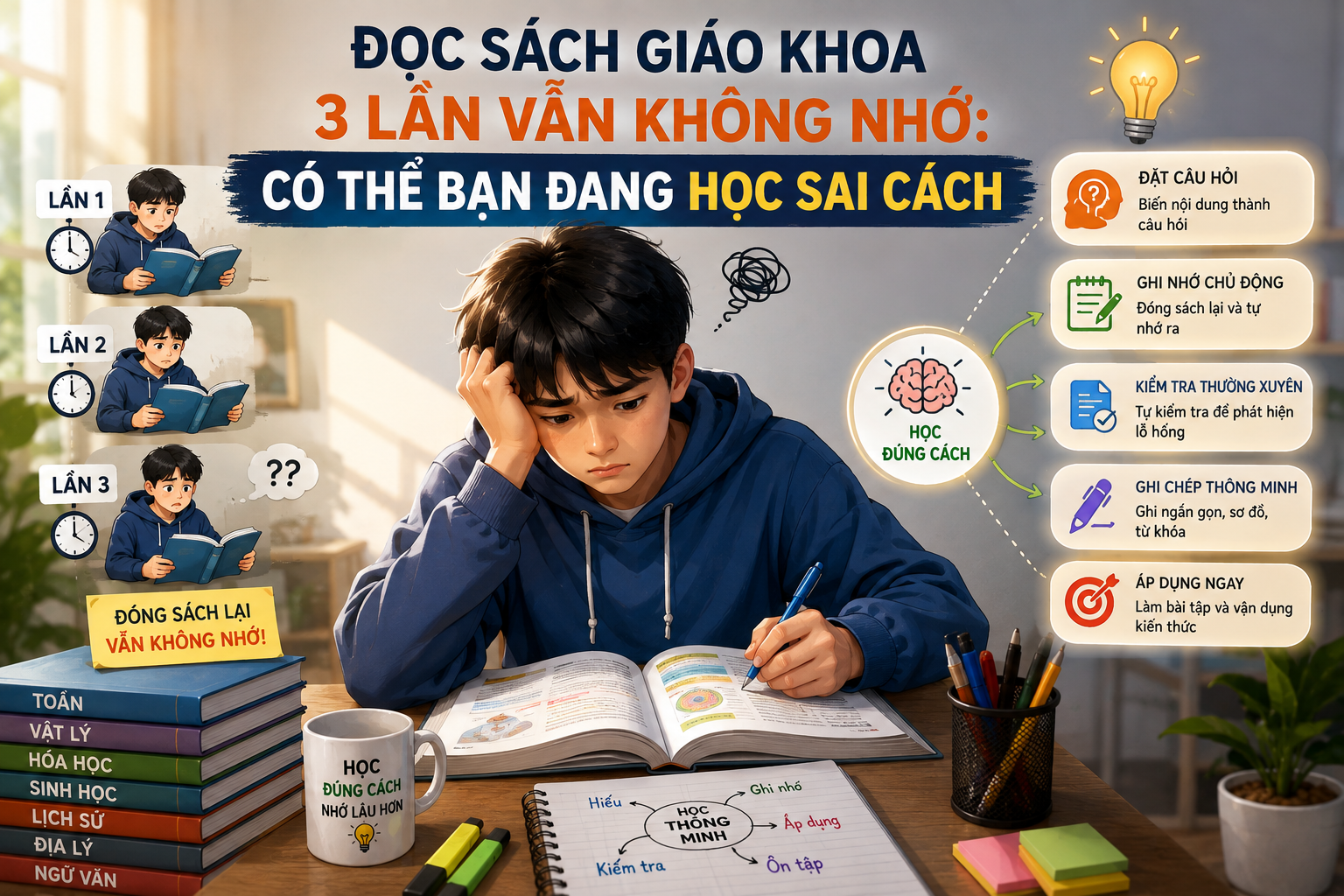 Đọc sách giáo khoa 3 lần vẫn không nhớ: Có thể bạn đang học sai cách