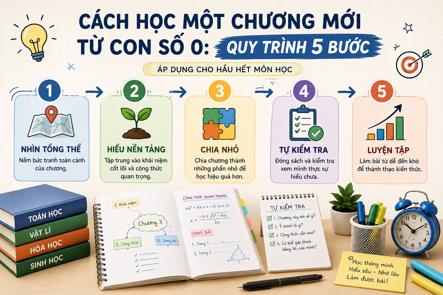 Cách học một chương mới từ con số 0: Quy trình 5 bước áp dụng cho hầu hết môn học