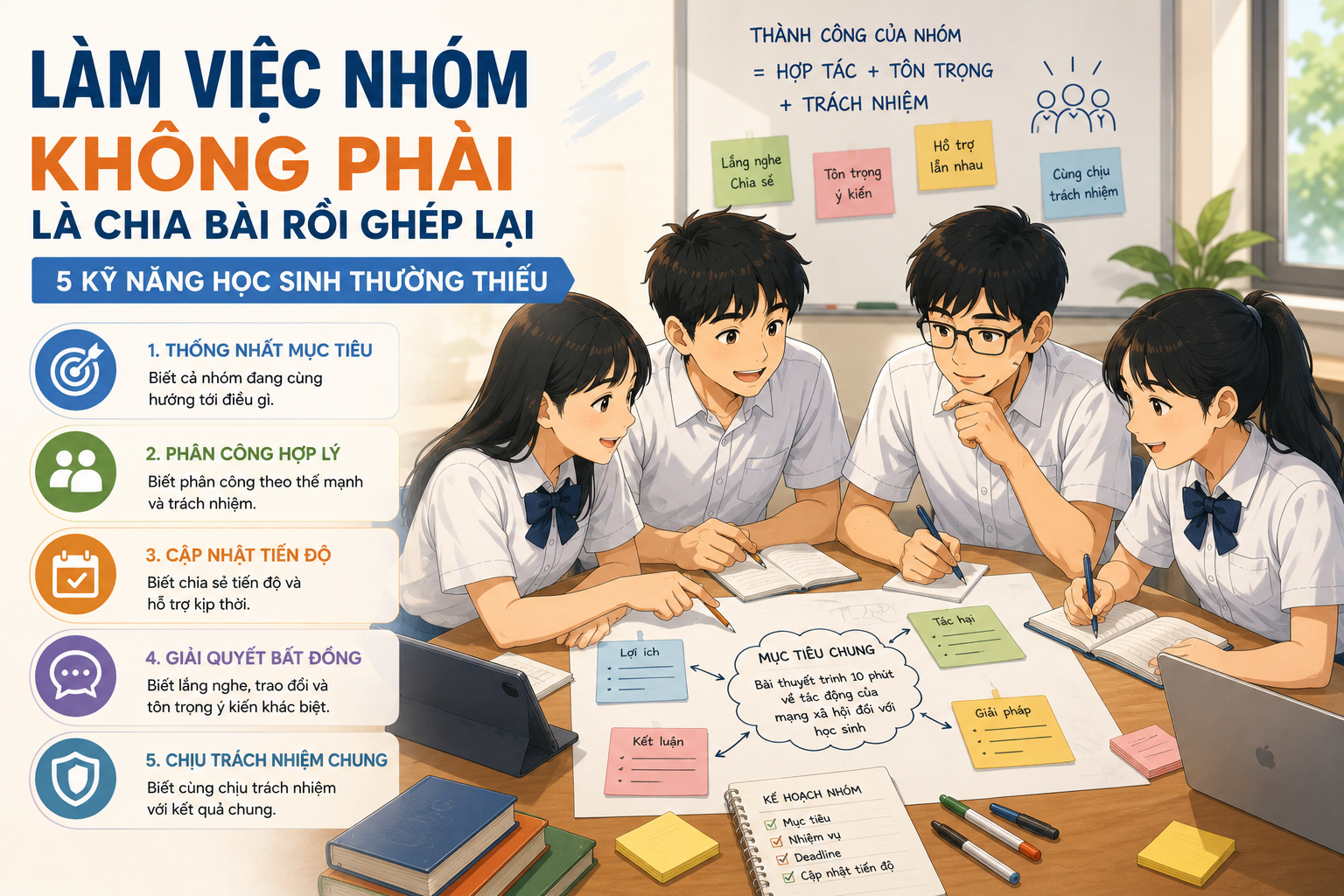 Làm việc nhóm không phải là chia bài rồi ghép lại: 5 kỹ năng học sinh thường thiếu